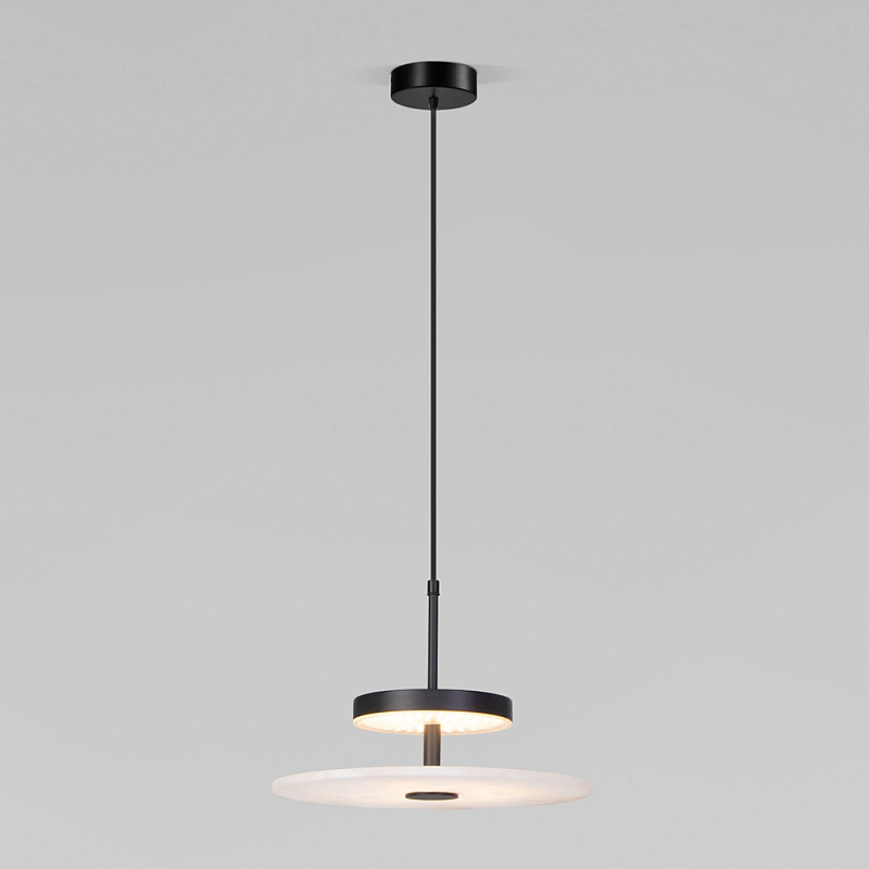 Светодиодный подвесной светильник черный с мраморным рассеивателем Черный Белый Мрамор Bianco в Костроме | Loft Concept 