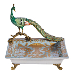 Блюдо квадратное с павлином на бронзовых ножках Eden Garden варинант исполнения - 1 | Loft Concept в Костроме