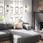 Бра цвета хром с круглой рамой и цилиндрическим прозрачным стеклянным плафоном на прямоугольном основании Feiss варинант исполнения - 3 | Loft Concept в Костроме