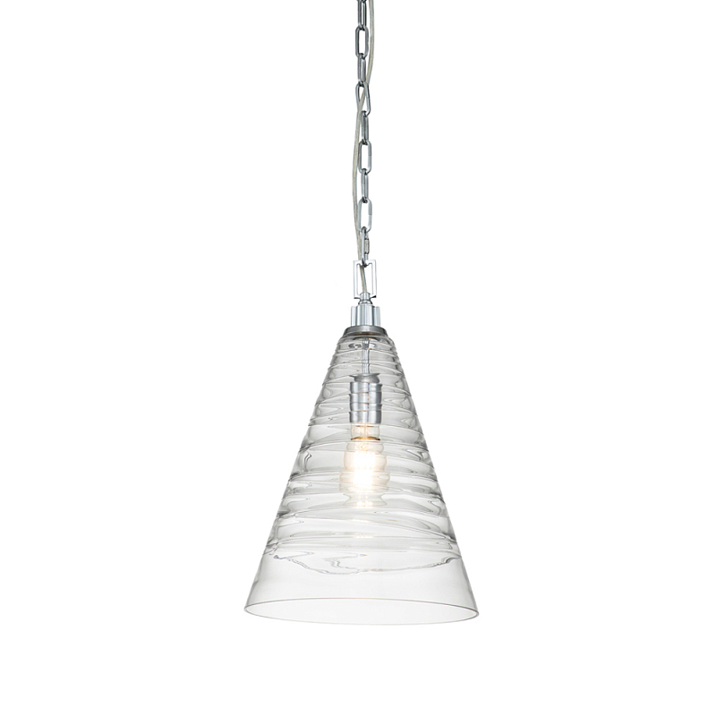Подвесной светильник с прозрачным рельефным стеклянным плафоном в форме конуса Feiss Прозрачное Стекло Хром в Костроме | Loft Concept 