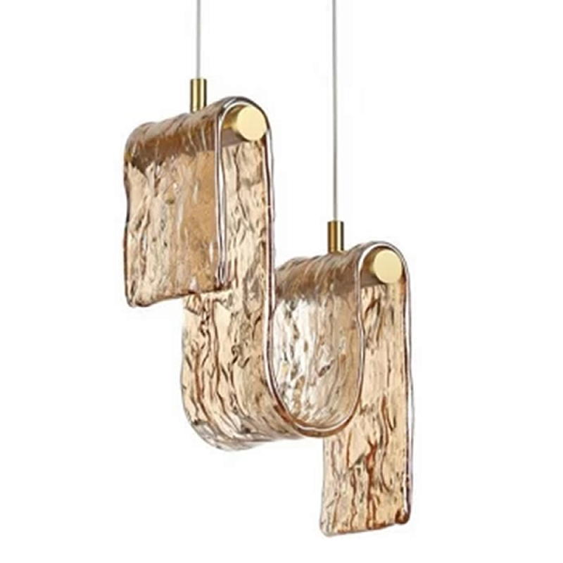 Подвесной светильник волнистой формы из фактурного стекла Wave Дымчатый (Smoke) Янтарный в Костроме | Loft Concept 