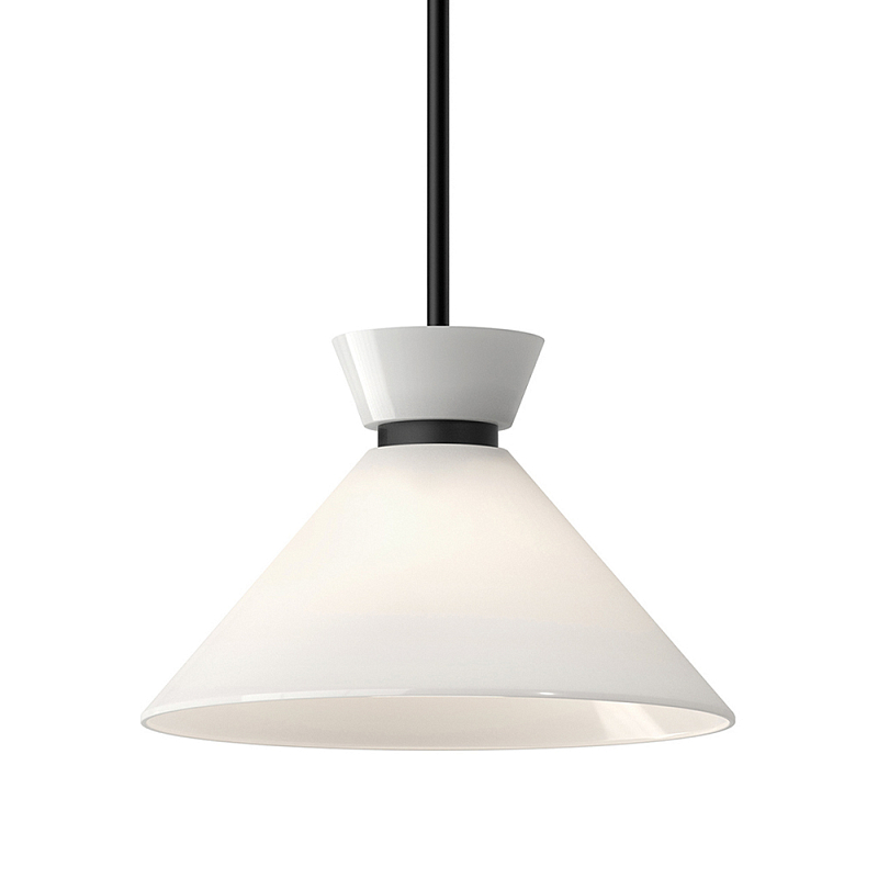 Подвесной светильник с белым стеклянным конусным плафоном Alora Mood Черный Золотой Белый в Костроме | Loft Concept 