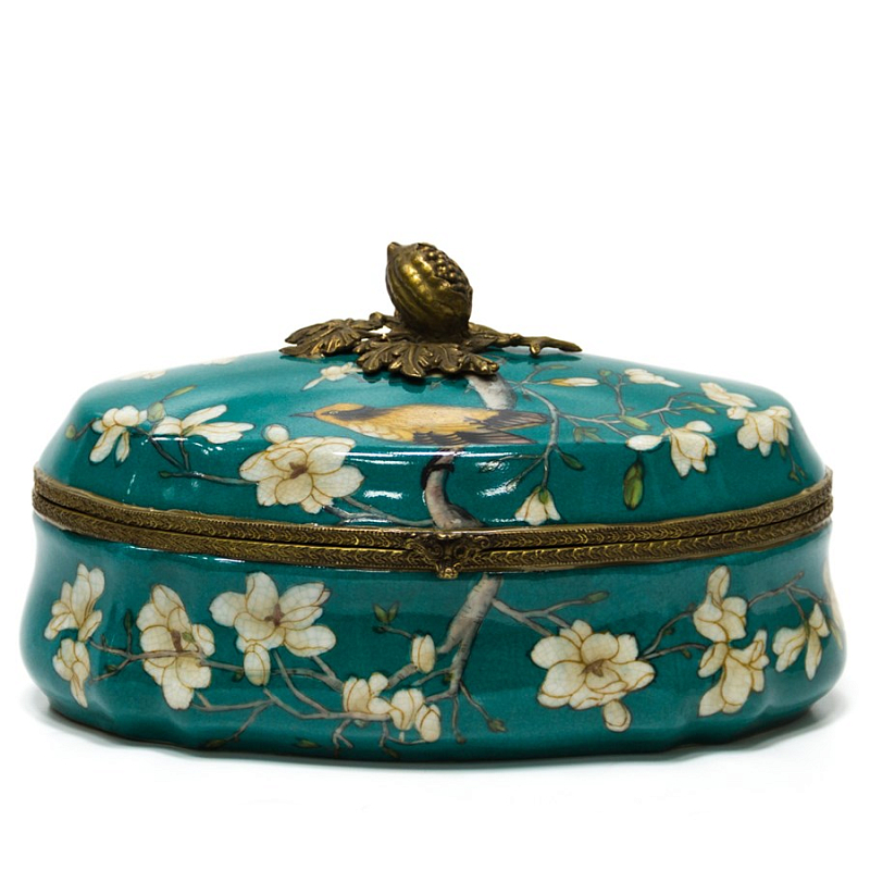 Шкатулка Box White Flowers Бирюзовый Бронза Шкатулка Box White Flowers Бирюзовый Бронза в Костроме | Loft Concept
