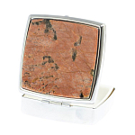 Таблетница карманная квадратная с 2-мя отделениями с зеркалом и накладкой из натурального камня Пегматит Silver Stone Pillboxes варинант исполнения - 2 | Loft Concept в Костроме