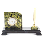 Настольный письменный набор из змеевика с визитницей с часами и ручкой Successful Leader варинант исполнения - 1 | Loft Concept в Костроме