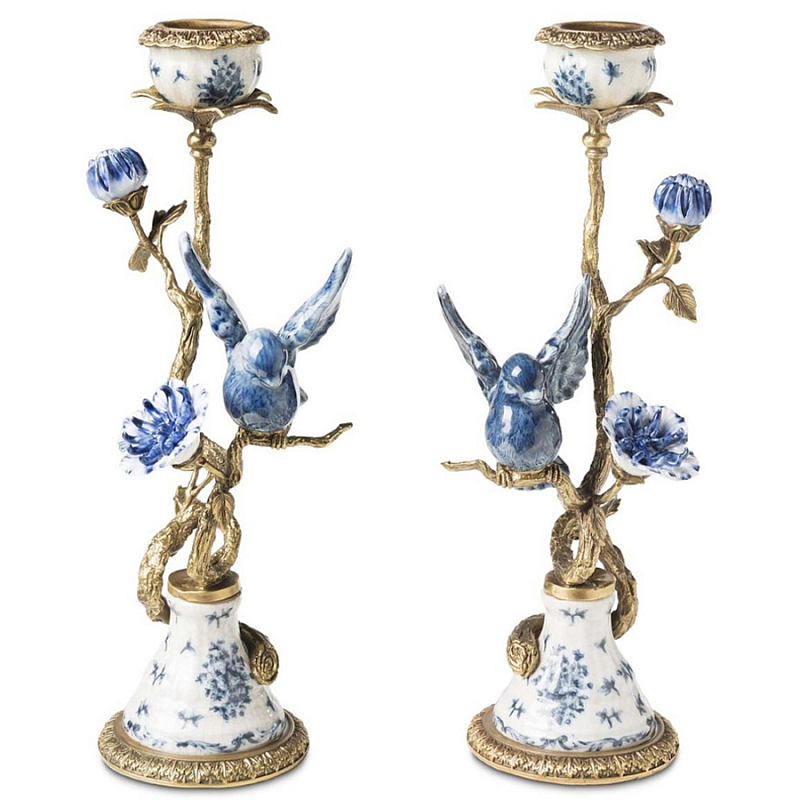 Подсвечник Candleholder Birds Atlanta Set 2 Pcs Синий Бронза Белый Подсвечник Candleholder Birds Atlanta Set 2 Pcs Синий Бронза Белый в Костроме | Loft Concept