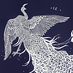 Обои ручная роспись в стиле Арт-деко Whistler Peacocks Special Colourway on Empire Blue dyed silk варинант исполнения - 1 | Loft Concept в Костроме