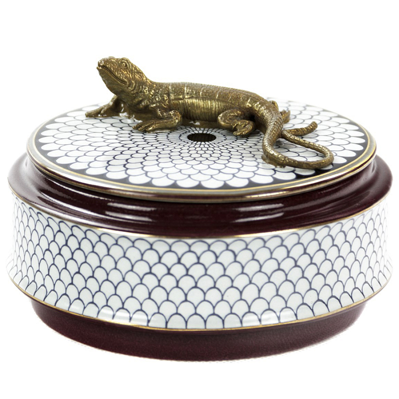 Шкатулка Box Bronze Lizard Белый Бронза Коричневый Шкатулка Box Bronze Lizard Белый Бронза Коричневый в Костроме | Loft Concept