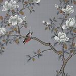 Обои ручная роспись Japanese Garden Original colourway on Gun Metal dyed silk варинант исполнения - 2 | Loft Concept в Костроме