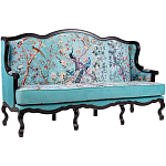 Трехместный диван из натурального бука бирюзовый с изображением птиц и цветов Turquoise Chinoiserie Garden Sofa варинант исполнения - 2 | Loft Concept в Костроме