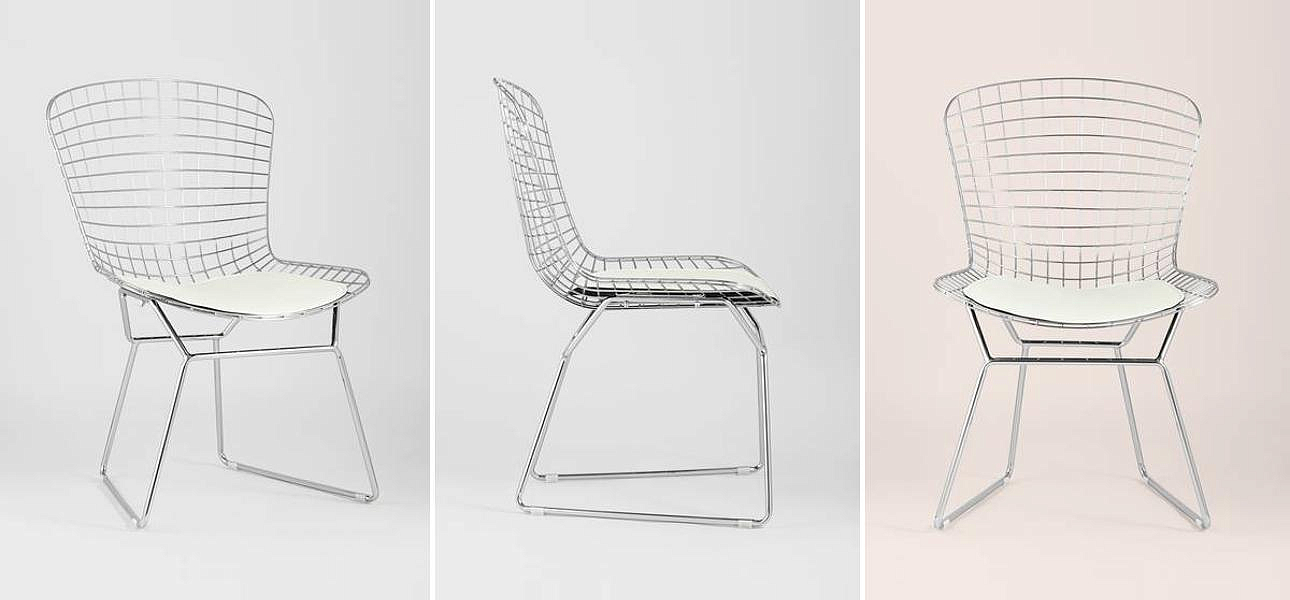 Стул Bertoia Chair Хромированный с Белой подушкой Стул Bertoia Chair Хромированный с Белой подушкой - Loft-Concept в Костроме