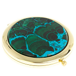 Зеркало карманное складное круглое из натурального камня Малахит с Хризоколлой в подарочной упаковке Gold Stone Mirrors варинант исполнения - 1 | Loft Concept в Костроме