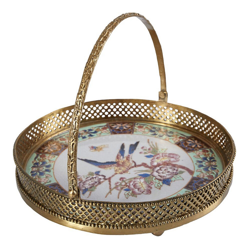 Блюдо фарфоровое с бронзовой ручкой Paradise Dish with Handle Бронза Мульти в Костроме | Loft Concept 
