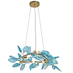 Люстра светодиодная золотистом каркасе с синими стеклянными листьями Blue Light Wreath варинант исполнения - 1 | Loft Concept в Костроме