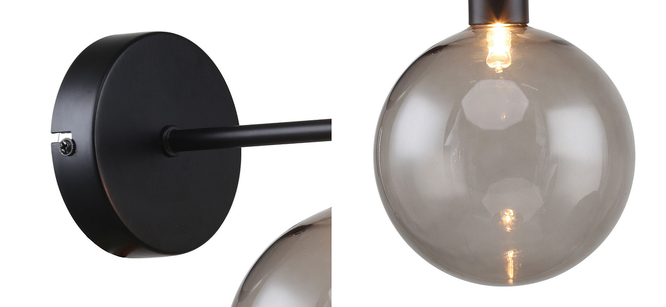 Бра с выдувным плафоном серого цвета Carmella Globe Black Бра с выдувным плафоном серого цвета Carmella Globe Black - Loft-Concept в Костроме