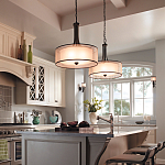 Люстра подвесная с двойным круглым плафоном из органзы и матового стекла Kichler варинант исполнения - 6 | Loft Concept в Костроме