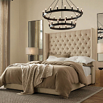 Кровать двуспальная бежевая с основанием из массива дерева с мягким изголовьем Flax Beds варинант исполнения - 3 | Loft Concept в Костроме