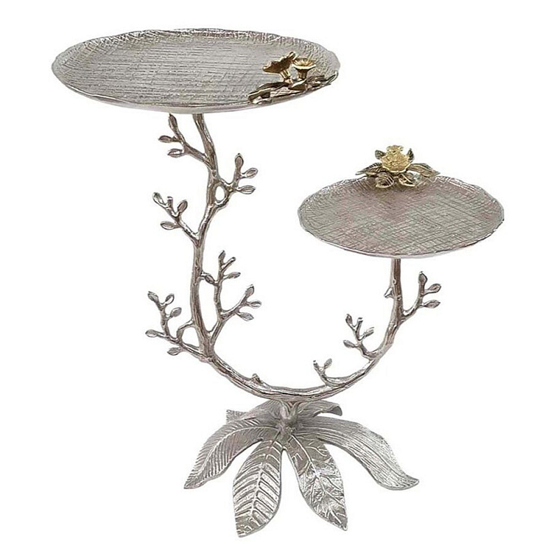Столик с двумя круглыми столешницами на соновании виде изогнутых ветвей Forest Fairy Tale Серебряный в Костроме | Loft Concept 