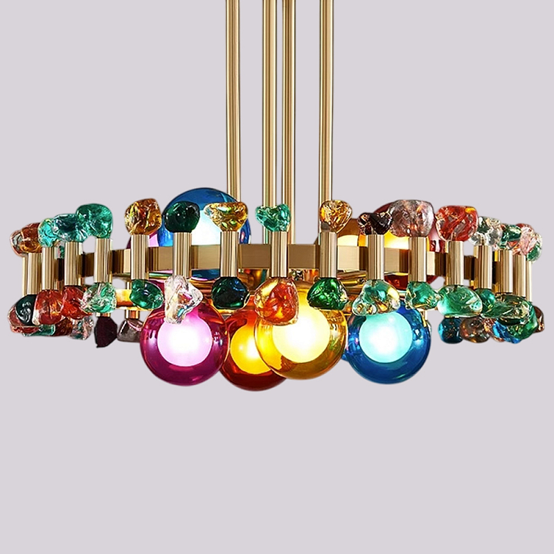 Люстра круглая золотистая с цветными плафонами Colorful Ball Candy Crystal Золотой Мульти Люстра круглая золотистая с цветными плафонами Colorful Ball Candy Crystal Золотой Мульти в Костроме | Loft Concept