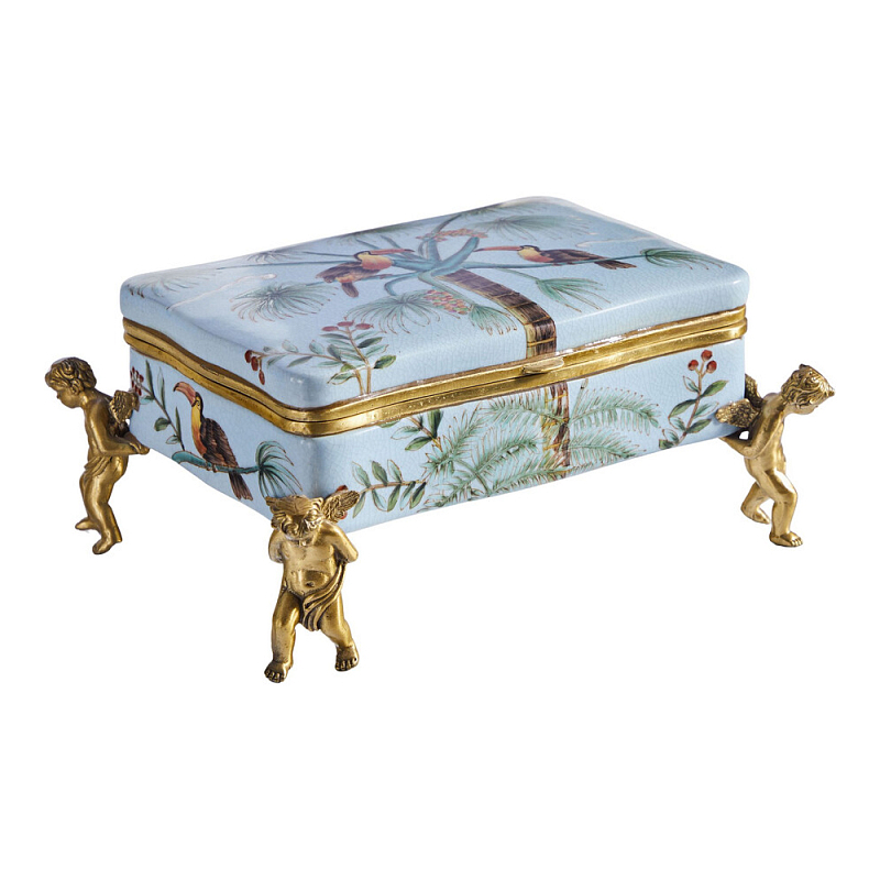 Шкатулка на четырех ангелах Blue Garden Голубой Бронза Мульти в Костроме | Loft Concept 