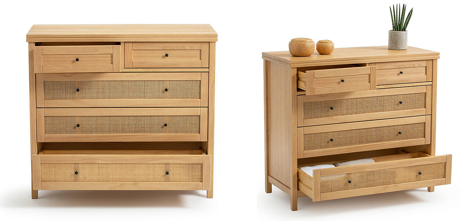 Комод в скандинавском стиле Niels Wicker 5 drawers ящики с плетеными вставками Комод в скандинавском стиле Niels Wicker 5 drawers ящики с плетеными вставками - Loft-Concept в Костроме