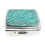Таблетница карманная квадратная с 2-мя отделениями с зеркалом и накладкой из натурального камня Амазонит Silver Stone Pillboxes варинант исполнения - 3 | Loft Concept в Костроме