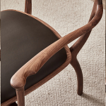 Стул деревянный с мягким сиденьем из коричневой натуральной кожи Moon Walnut Furniture варинант исполнения - 7 | Loft Concept в Костроме