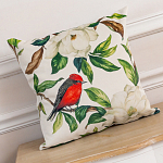 Декоративная подушка бежевая с изображением птиц и цветов Blooming Birds варинант исполнения - 2 | Loft Concept в Костроме