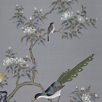 Обои ручная роспись Japanese Garden Original colourway on Gun Metal dyed silk варинант исполнения - 1 | Loft Concept в Костроме