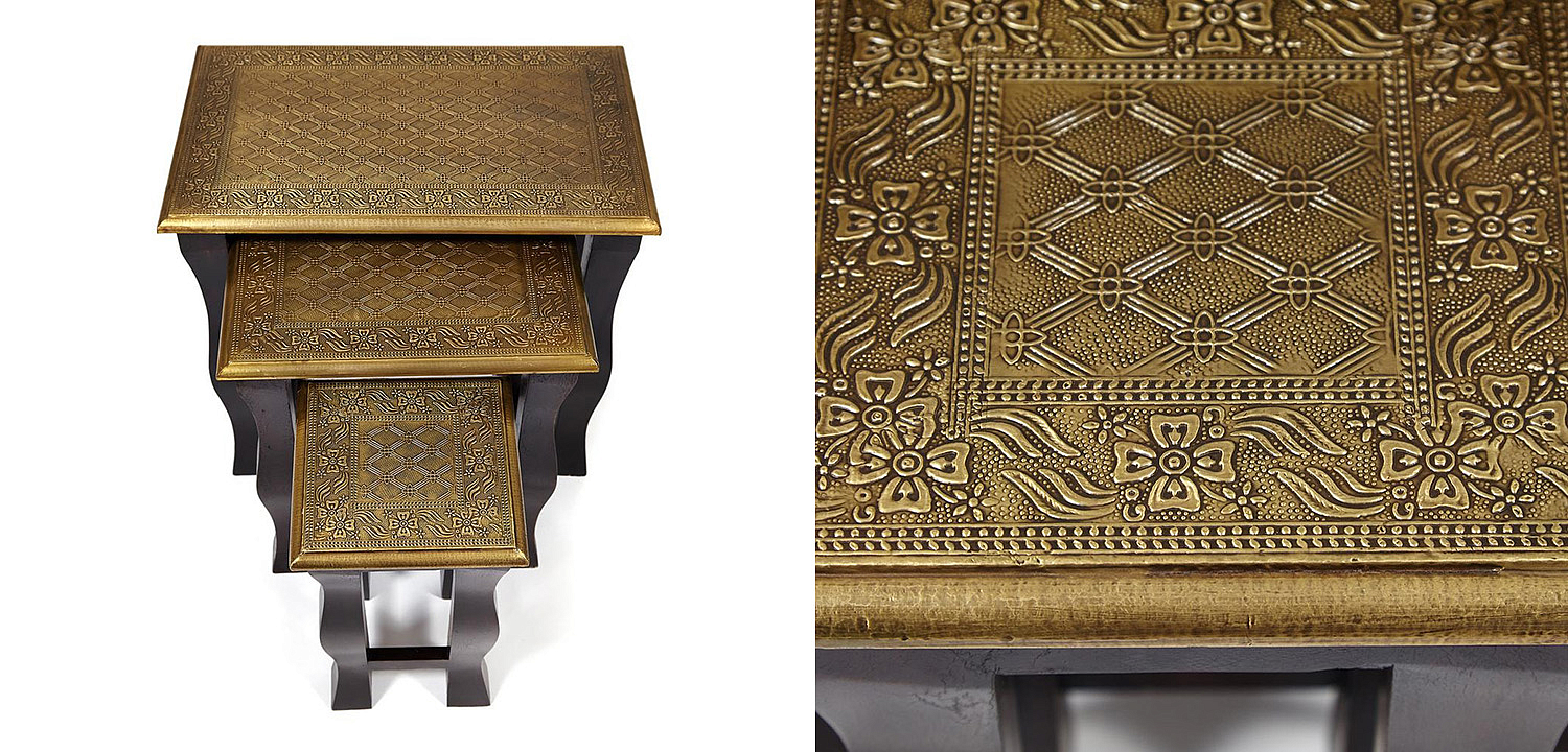 Комплект приставных столов Antique Indian Brass Mango Wood Tables Комплект приставных столов Antique Indian Brass Mango Wood Tables - Loft-Concept в Костроме