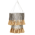 Подвесной светильник двухъярусный с декором из круглых деревянных бусин с кисточками Gray Brown Wooden Beads Chandelier варинант исполнения - 2 | Loft Concept в Костроме