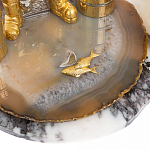 Икорница со стопками с декором "Рыбак с санями" с гравировкой на подставке из натуральных камней Агат Мрамор Decorative Cavair Dishes варинант исполнения - 10 | Loft Concept в Костроме