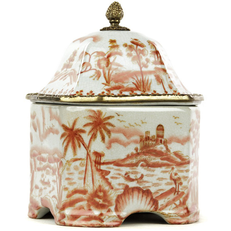 Шкатулка Box Chinoiserie Белый Бронза Коралловый Шкатулка Box Chinoiserie Белый Бронза Коралловый в Костроме | Loft Concept