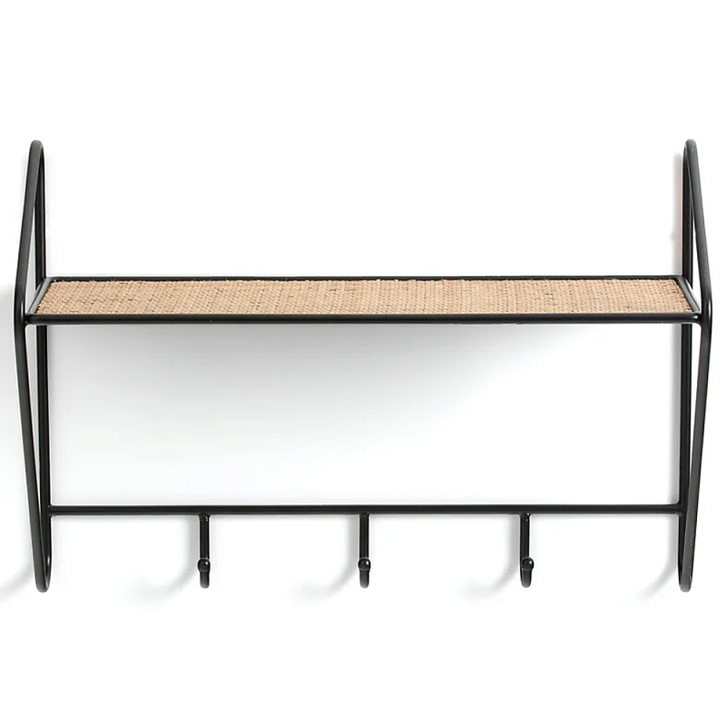 Настенная вешалка с полкой из ротанга Bourn Shelf-hanger Черный Древесина Настенная вешалка с полкой из ротанга Bourn Shelf-hanger Черный Древесина в Костроме | Loft Concept