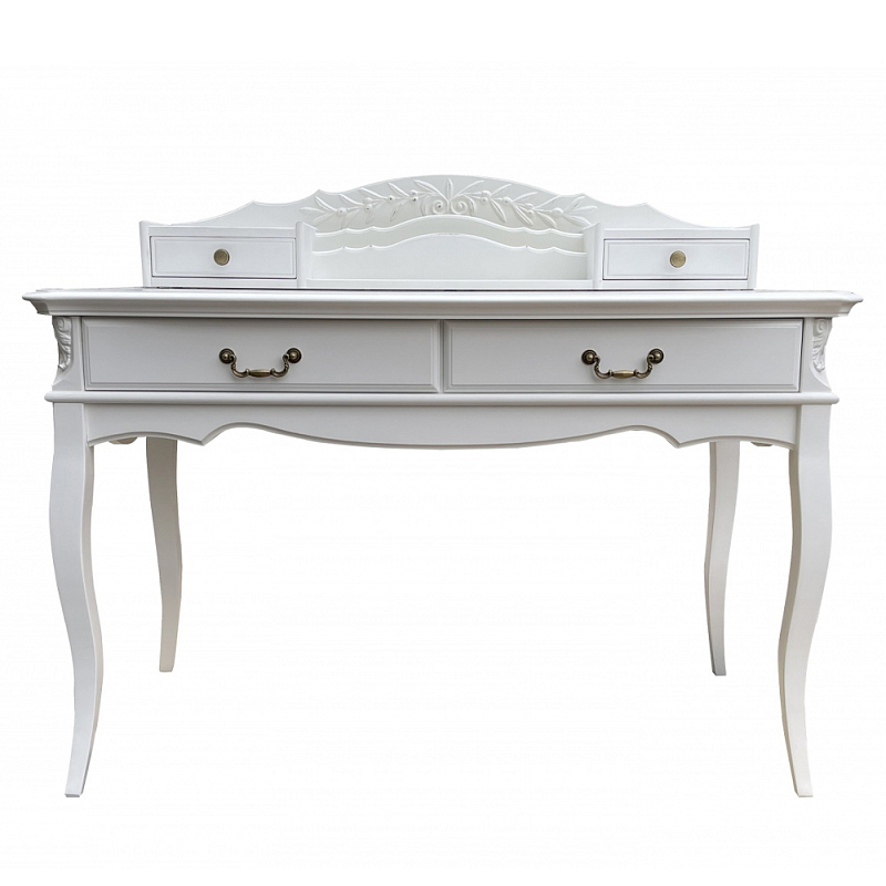 Стол-бюро белого цвета из массива бука с 4-мя ящиками White Provence Белый Стол-бюро белого цвета из массива бука с 4-мя ящиками White Provence Белый в Костроме | Loft Concept