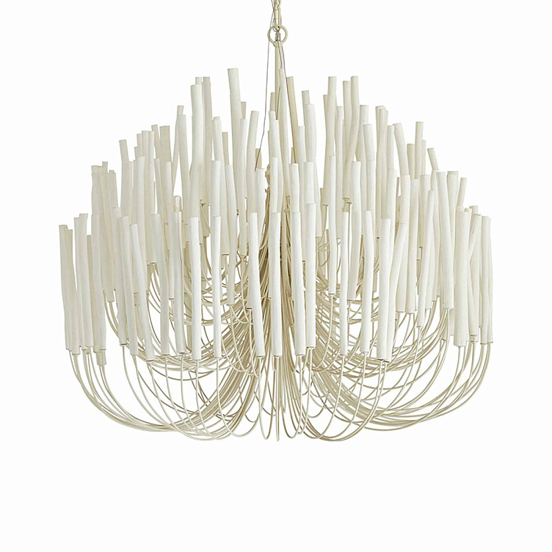 Люстра белая с несколькими ярусами деревянных палочек Bright Wooden Chandelier Белый в Костроме | Loft Concept 