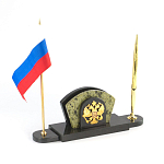Визитница настольная с гербом и флагом России из природного камня змеевик Successful Leader варинант исполнения - 2 | Loft Concept в Костроме