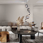 Люстра каскадная с 5-ю круглыми стеклянными плафонами дымчатого цвета и черными деталями Orbit Serenade варинант исполнения - 4 | Loft Concept в Костроме