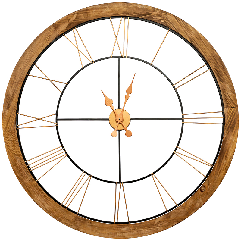 Часы настенные деревянные с римскими цифрами бронзового цвета Clock with History Коричневый Черный Бронзовый Часы настенные деревянные с римскими цифрами бронзового цвета Clock with History Коричневый Черный Бронзовый в Костроме | Loft Concept