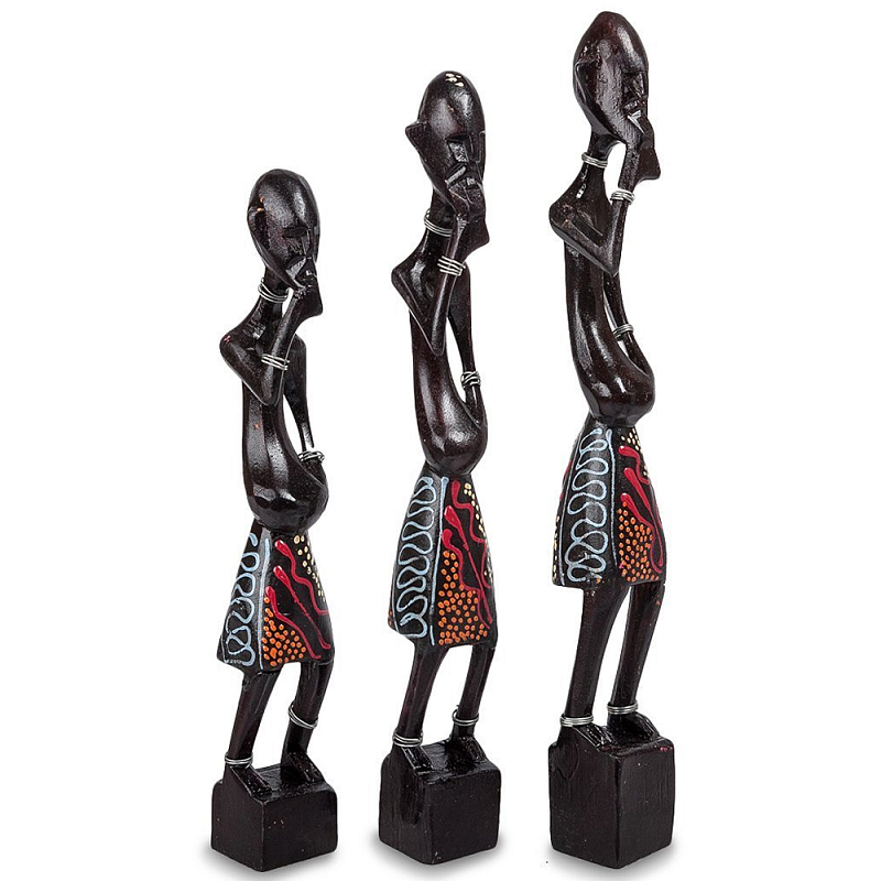 Комплект из трёх деревянных статуэток в виде аборигенов Three Aborigines Figurines Коричневый Мульти Комплект из трёх деревянных статуэток в виде аборигенов Three Aborigines Figurines Коричневый Мульти в Костроме | Loft Concept