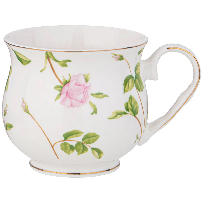 Кружка фарфоровая белая с цветочным принтом 480 мл Flower Porcelain Collection Белый Мульти Кружка фарфоровая белая с цветочным принтом 480 мл Flower Porcelain Collection Белый Мульти в Костроме | Loft Concept