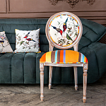 Стул бежевый в разноцветную полоску из натурального бука с изображением птиц и цветов Blooming Red Birds Colorful Stripes Chair варинант исполнения - 9 | Loft Concept в Костроме