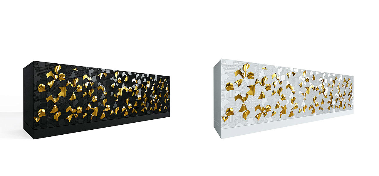 Комод большой инкрустированный золотым орнаментом Wooden Petals Gold Комод большой инкрустированный золотым орнаментом Wooden Petals Gold - Loft-Concept в Костроме