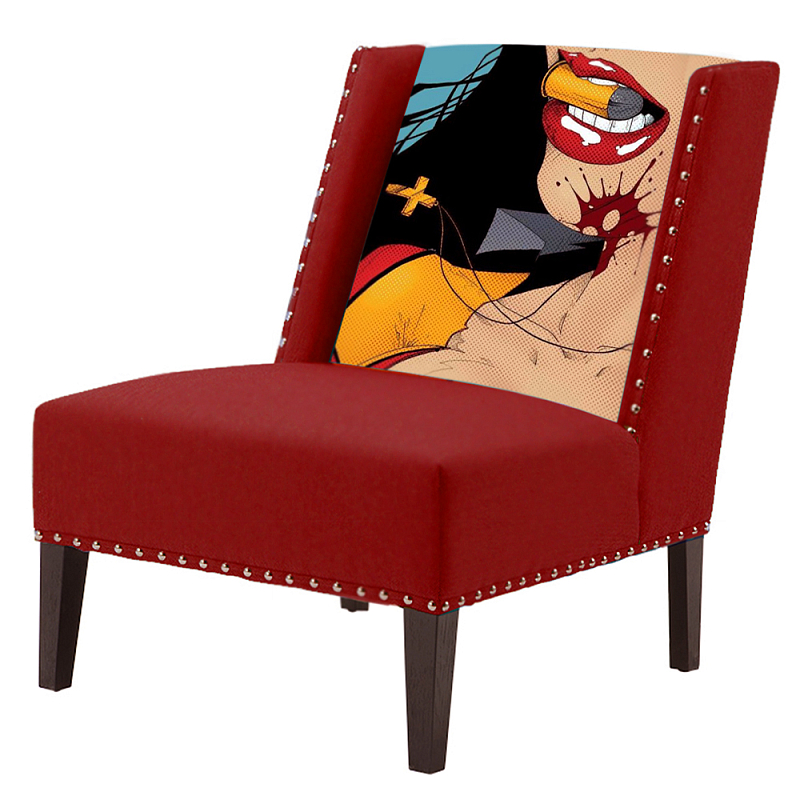 FUN Armchair "Super woman" Red Дизайнерское кресло с цветным принтом Бургундский красный FUN Armchair "Super woman" Red Дизайнерское кресло с цветным принтом Бургундский красный в Костроме | Loft Concept