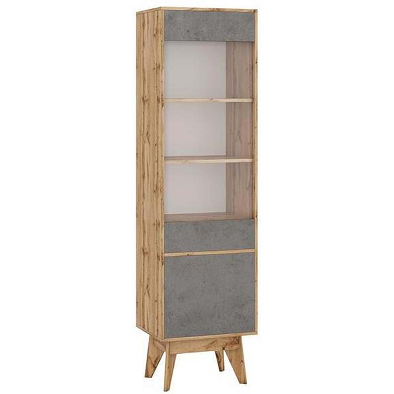 Шкаф-витрина с фасадом цвета серый бетон и стеклянной дверкой Grace of Furniture Серый бетон Прозрачный Древесина Шкаф-витрина с фасадом цвета серый бетон и стеклянной дверкой Grace of Furniture Серый бетон Прозрачный Древесина в Костроме | Loft Concept