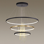 Люстра подвесная с 3-мя круглыми подвесами в черном и золотистом цвете и вертикальными подвесками Ring Horizontal варинант исполнения - 4 | Loft Concept в Костроме