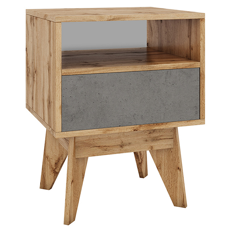 Тумба прикроватная с ящиком и фасадом цвета серый бетон Grace of Furniture Древесина Серый бетон Тумба прикроватная с ящиком и фасадом цвета серый бетон Grace of Furniture Древесина Серый бетон в Костроме | Loft Concept
