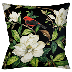 Декоративная подушка чёрная с изображением птицы в саду Blooming Red Birds варинант исполнения - 1 | Loft Concept в Костроме