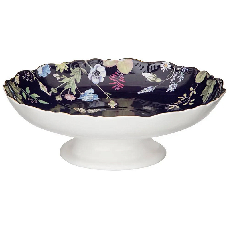 Ваза фарфоровая круглая на ножке с рисунком цветов Garden Whisper Porcelain Set Белый Темно-синий Мульти Ваза фарфоровая круглая на ножке с рисунком цветов Garden Whisper Porcelain Set Белый Темно-синий Мульти в Костроме | Loft Concept