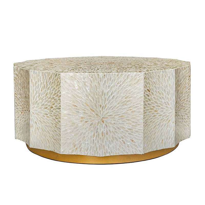 Стол кофейный с отделкой раковинами устриц Coastal Charm Бежевый в Костроме | Loft Concept 